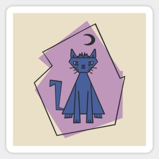 Geometric shape dark blue cut cat with black half moon Sticker